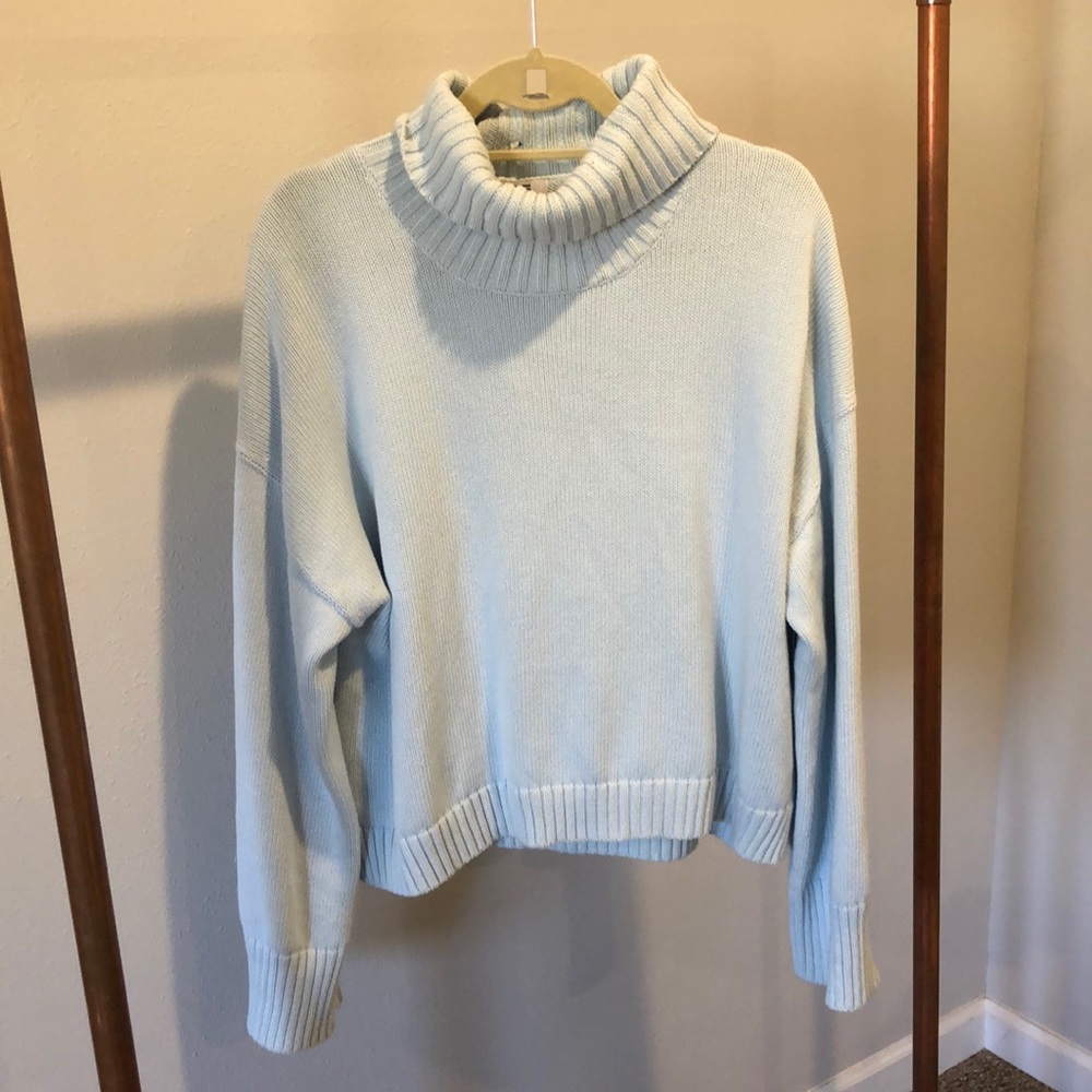 525 America Baby Blue Turtleneck Crop  Sweater